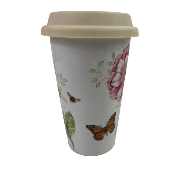 Lenox Butterfly Meadow Thermal Travel 10 oz Mug Ceramic Silicone Lid Made in USA - Picture 5 of 10